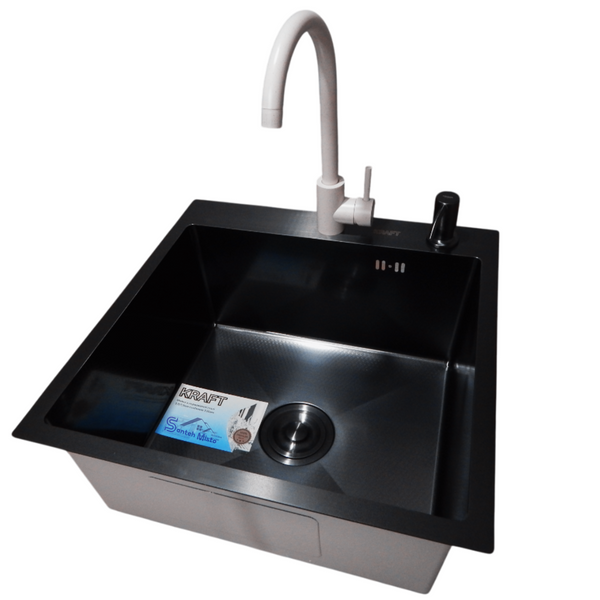Комплект кухонной мойки Kraft HM 50х50 NANO BLACK PVD (3.0/1.0 мм) S3641 фото