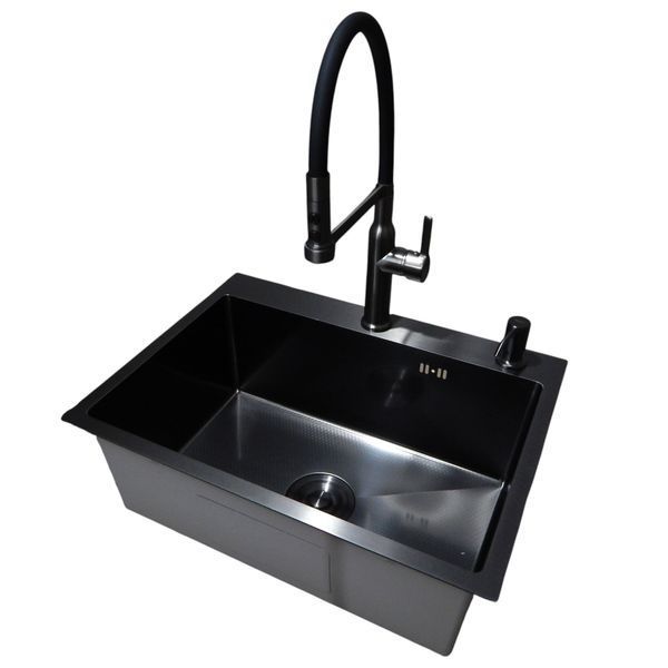 Комплект кухонной мойки Kraft NANO BLACK PVD HS60*45 (3.0/1.0 мм) декор S5007 фото