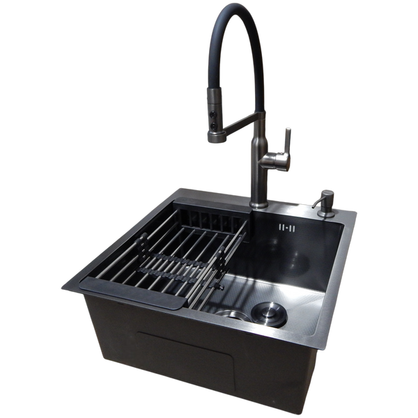 Комплект кухонной мойки Kraft NANO BLACK PVD HS50*50(3.0/1.0 мм) декор S3691 фото