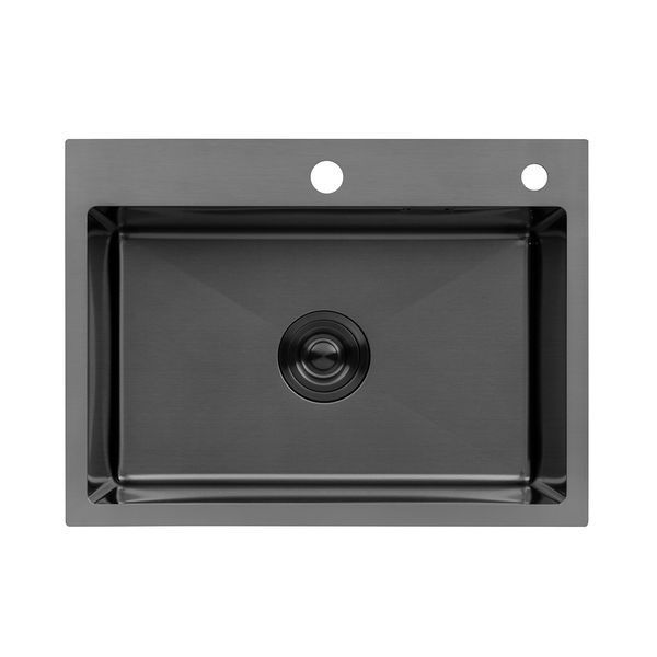 Комплект кухонная мойка Kroner Schwarze-5843HM PVD + смеситель Edelstahl Klassisch-SCH035PVD + дозатор Spender-026 CVS30113 фото