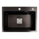 Кухонна мийка Platinum Handmade PVD 580х430х220 чорна (товщина 3,0/1,0 мм квадратний сіфон) 36728 фото 1