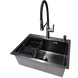 Комплект кухонної мийки Kraft NANO BLACK (Декор-соти) 600х450х220мм (3.0/1.0 мм)+Змішувач для кухні Kroner KRP Ersel - GRP03112BLK S5021 фото 2