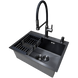 Комплект кухонної мийки Kraft NANO BLACK (Декор-соти) 600х450х220мм (3.0/1.0 мм)+Змішувач для кухні Kroner KRP Ersel - GRP03112BLK S5021 фото 3