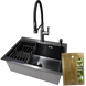 Комплект кухонної мийки Kraft NANO BLACK (Декор-соти) 600х450х220мм (3.0/1.0 мм)+Змішувач для кухні Kroner KRP Ersel - GRP03112BLK S5021 фото 1