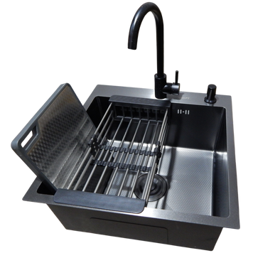 Комплект кухонної мийки Kraft HM 50х50 NANO BLACK (DECOR) PVD (3.0/1.0 мм) S9530 фото
