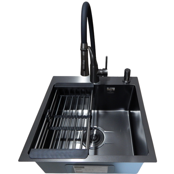 Комплект кухонної мийки Kroner KRP Schwarze - 50х50HM PVD (3.0/1.0 мм) S4716 фото