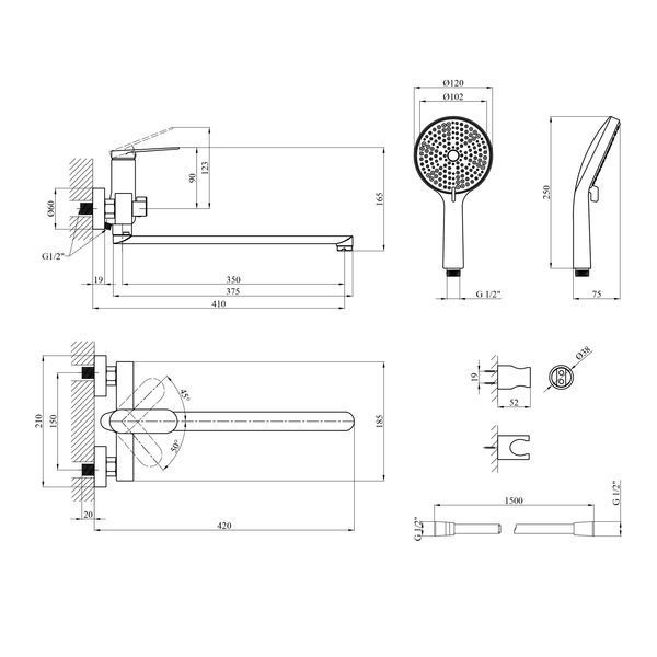 Змішувач для ванни Kroner Element 211414-5301 CV035957 фото