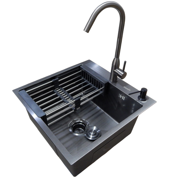 Комплект кухонної мийки Kraft HM 50х50 NANO BLACK (DECOR) PVD (3.0/1.0 мм) S3736 фото
