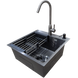 Комплект кухонної мийки Kraft HM 50х50 NANO BLACK (DECOR) PVD (3.0/1.0 мм) S3736 фото 1