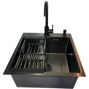 Комплект кухонної мийки Kraft HM 50х50 NANO BLACK (DECOR) PVD (3.0/1.0 мм) S3541 фото