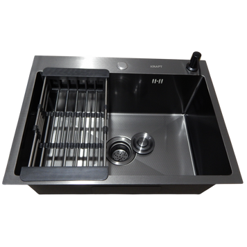 Комплект кухонної мийки Kraft NANO BLACK PVD Декор HS60*45 (3.0/1.0 мм)+Змішувач для кухні з гнучким виливом Pllen&oacute; SM52800 фото