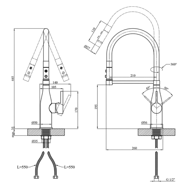 Комплект кухонной мойка Kraft KRF 5448 decor (3.0/1.0 мм) S3591 фото