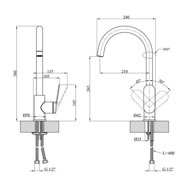 Змішувач для кухні Kroner Element 211512B-5301 CV035981 фото