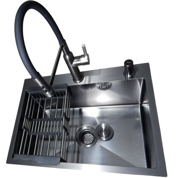 Комплект кухонной мойки Kraft NANO BLACK PVD HS60*45 (3.0/1.0 мм) декор S1807 фото