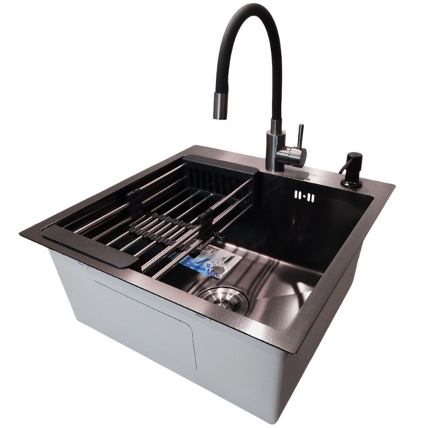 Комплект кухонной мойки Kraft -NANO BLACK 5050HM PVD (3.0/1.0 мм) S4957 фото