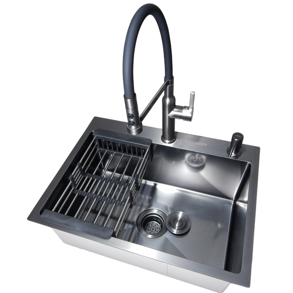 Комплект кухонной мойки Kraft NANO BLACK PVD HS60*45 (3.0/1.0 мм) декор S1807 фото