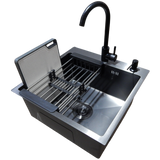 Комплект кухонной мойки Kraft HM 50х50 NANO BLACK (DECOR) PVD (3.0/1.0 мм) S3693 фото