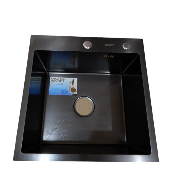 Комплект кухонної мийки Kraft HM 50х50 NANO BLACK (DECOR) PVD (3.0/1.0 мм) S4758 фото