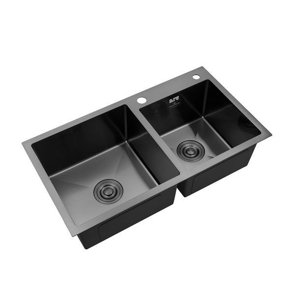 Комплект кухонна мийка Kroner Schwarze-7843ZHM PVD + змішувач Edelstahl Klassisch-PVD03817BLK + дозатор Spender-026 CVS30115 фото