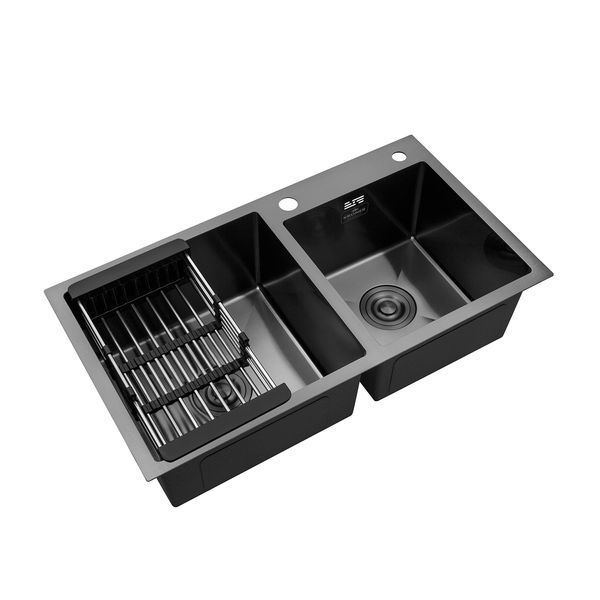 Комплект кухонна мийка Kroner Schwarze-7843ZHM PVD + змішувач Edelstahl Klassisch-PVD03817BLK + дозатор Spender-026 CVS30115 фото