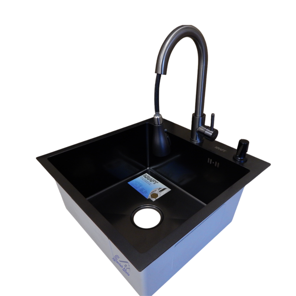 Комплект кухонної мийки Kraft HM 50х50 NANO BLACK (DECOR) PVD (3.0/1.0 мм) S4758 фото