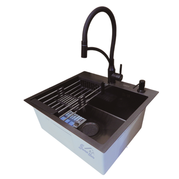 Комплект кухонної мийки Kraft HM 50х50 NANO BLACK (DECOR) PVD (3.0/1.0 мм) S4759 фото