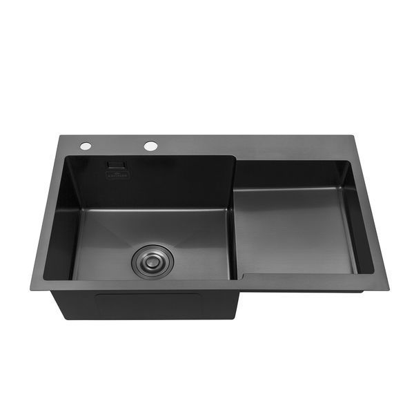 Комплект кухонная мойка Kroner Schwarze-7848LHM PVD + смеситель Edelstahl Klassisch-PVD03817BLK + дозатор Spender-026 CVS30116 фото