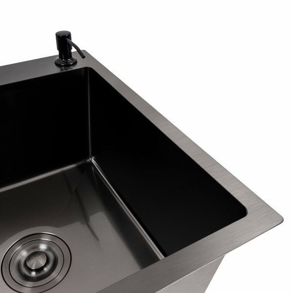 Комплект кухонной мойки VALESO CM 65*50 R черная PVD Handmade (3,0/0,8) S4759 фото