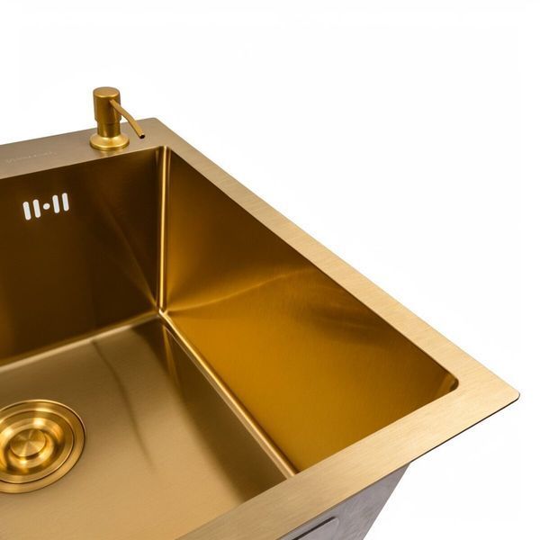 Кухонная мойка 50*50 PVD Gold Valeso Handmade (сифон круглый, 3,0/0,8) 45921 фото