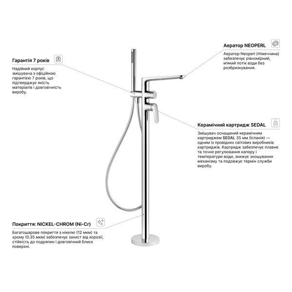 Змішувач для ванни Kroner Element 211339-0101 CV035960 фото