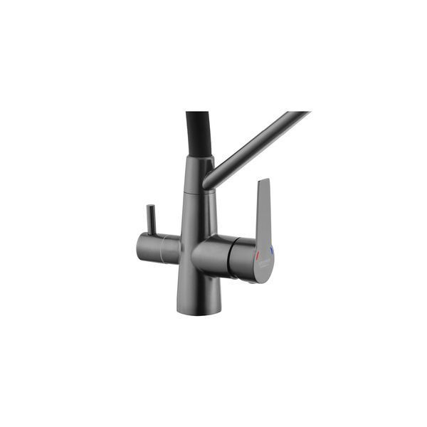 Комплект кухонная мойка Kroner Schwarze-7848LHM PVD + смеситель Edelstahl Klassisch-PVD03817BLK + дозатор Spender-026 CVS30116 фото
