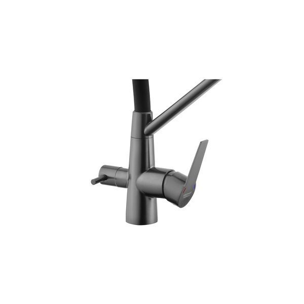 Комплект кухонная мойка Kroner Schwarze-7848LHM PVD + смеситель Edelstahl Klassisch-PVD03817BLK + дозатор Spender-026 CVS30116 фото