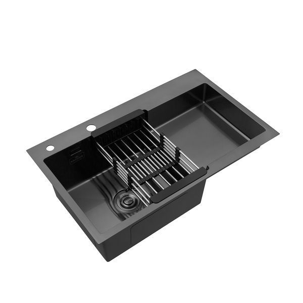 Комплект кухонная мойка Kroner Schwarze-7848LHM PVD + смеситель Edelstahl Klassisch-PVD03817BLK + дозатор Spender-026 CVS30116 фото
