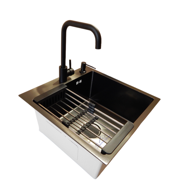 Комплект кухонной мойки Kraft HM 50х50 NANO BLACK PVD (3.0/1.0 мм) S4809 фото