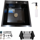 Комплект кухонної мийки Kraft HM 50х50 NANO BLACK (DECOR) PVD (3.0/1.0 мм) S3544 фото
