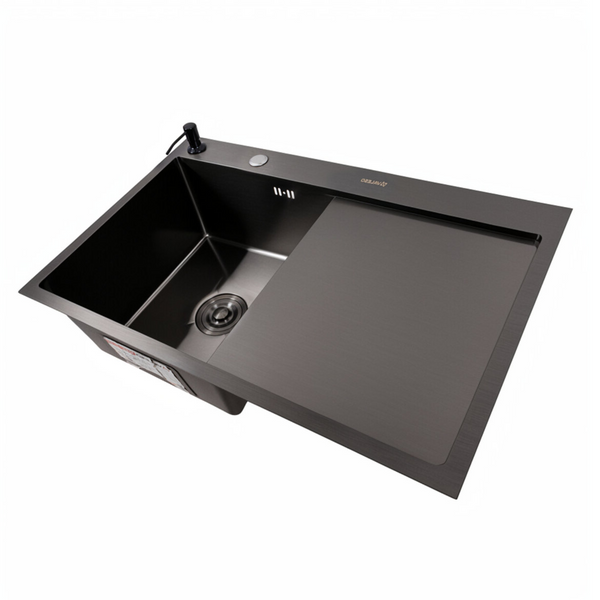 Комплект кухонної мийки CM 78*50 L чорна PVD VALESO Handmade (3,0/0,8) S4760 фото