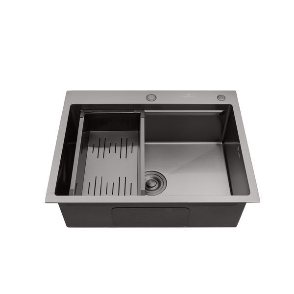 Комплект кухонная мойка Kroner Schwarze-6350HM PVD + смеситель Edelstahl Klassisch-PVD03817BLK + дозатор Spender-026 CVS30117 фото
